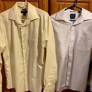 Two for one gorgeous polo shirts. Pale yellow and white with subtle print.